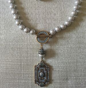 Heidi Daus Pearl and Gold Necklace with Pendant